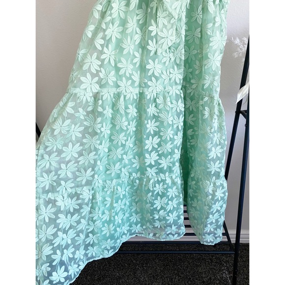 ❌SOLD❌ASOS Green Floral Tiered Sleeveless Midi Tie Back Square Neck Dress Size 2 - Picture 7 of 8